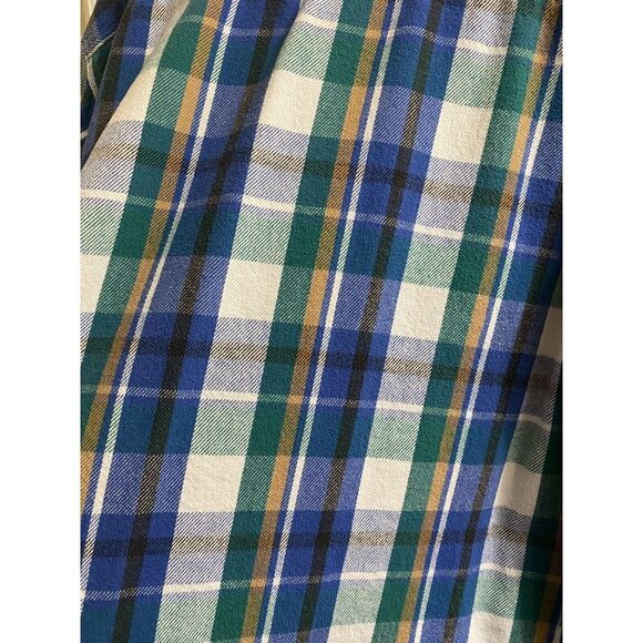 Vintage Five Brothers Thick Flannel Button Up Shirt XL Shacket Blue Green Yellow - Picture 8 of 12